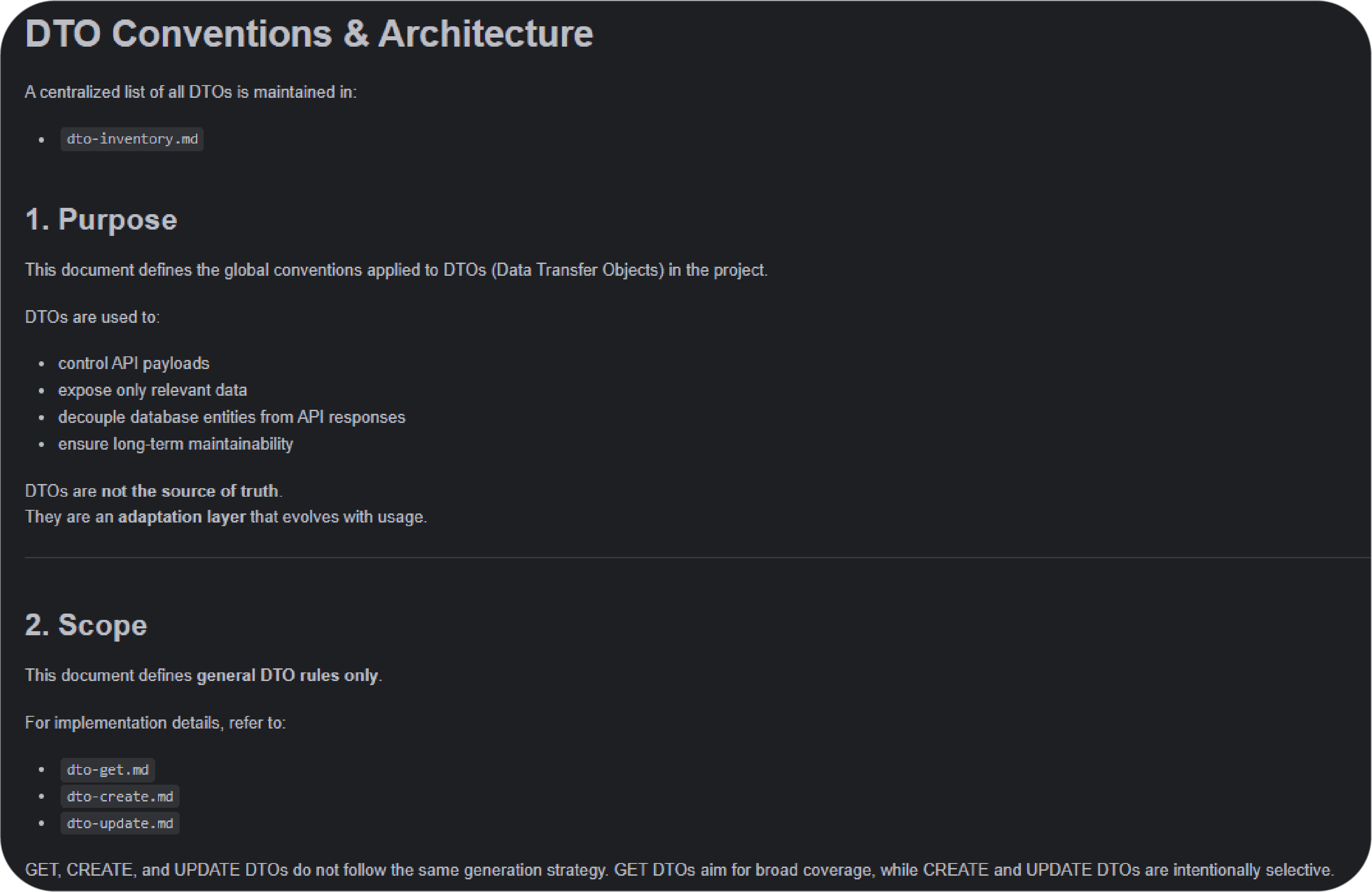 Documentation des conventions DTO et de la structuration de l’API