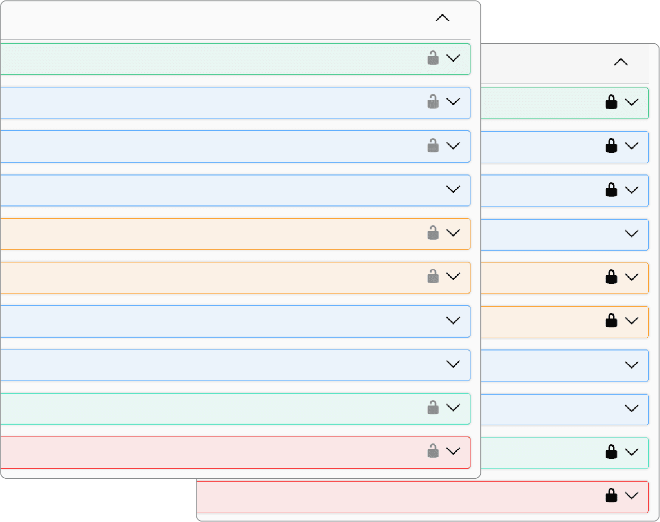 Swagger interface displaying a list of endpoints with security indicators (locked or unlocked) depending on their access level.